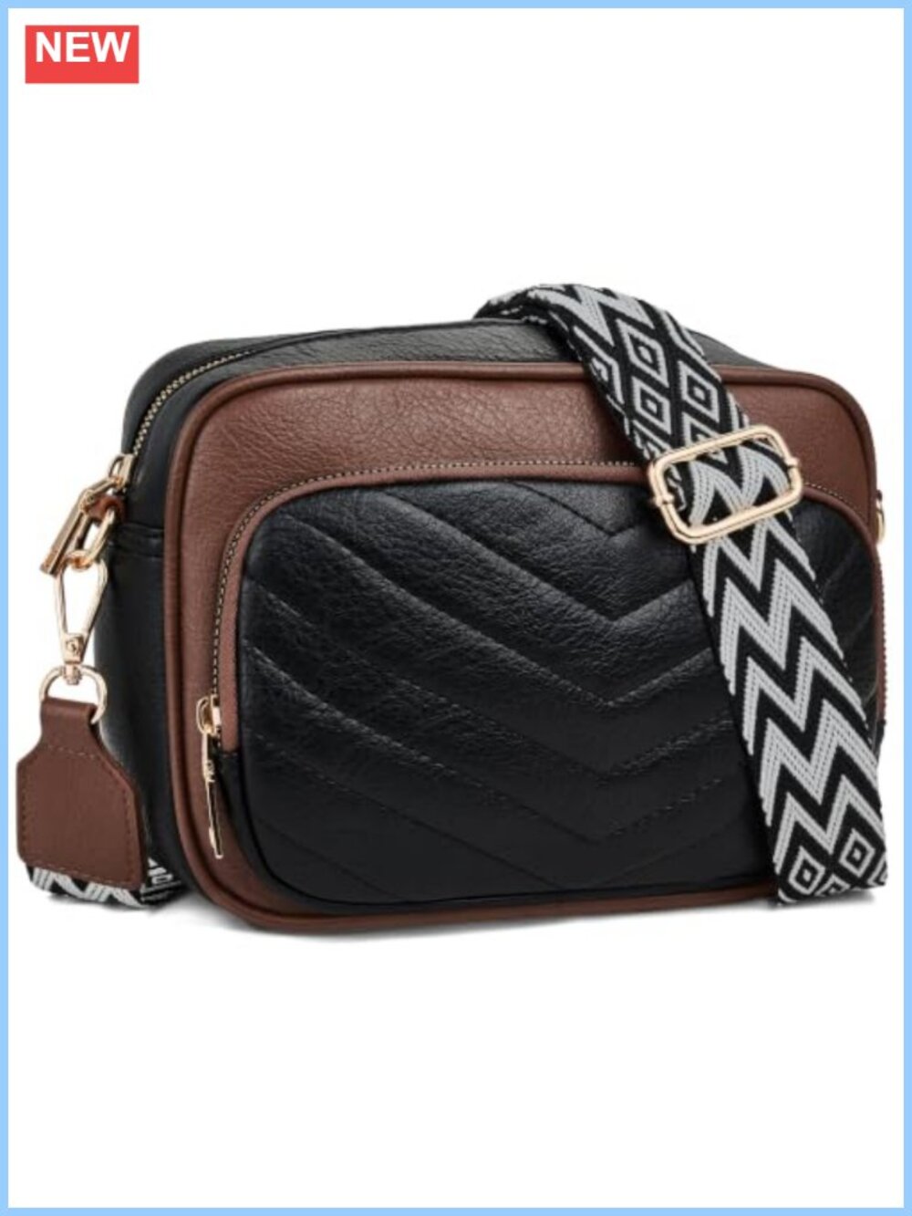Quilted Vegan Leather Crossbody Bag with Built in Wallet & Card Slots